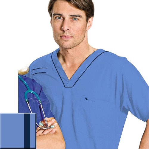 Unisex navy blue scrub top | Landau with reinforced seams -zoom-