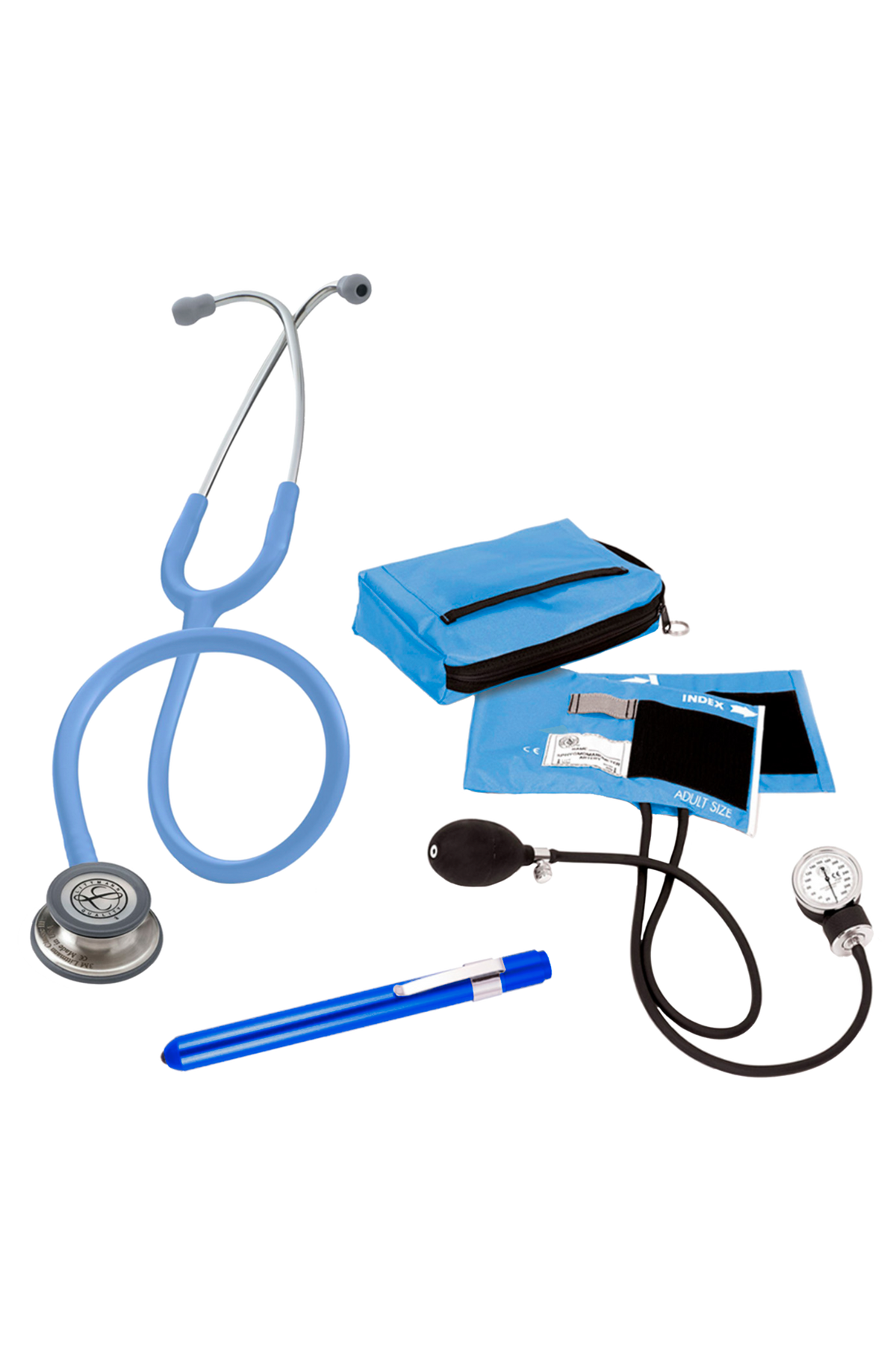 Set esencial para estudiantes de salud en color azul.