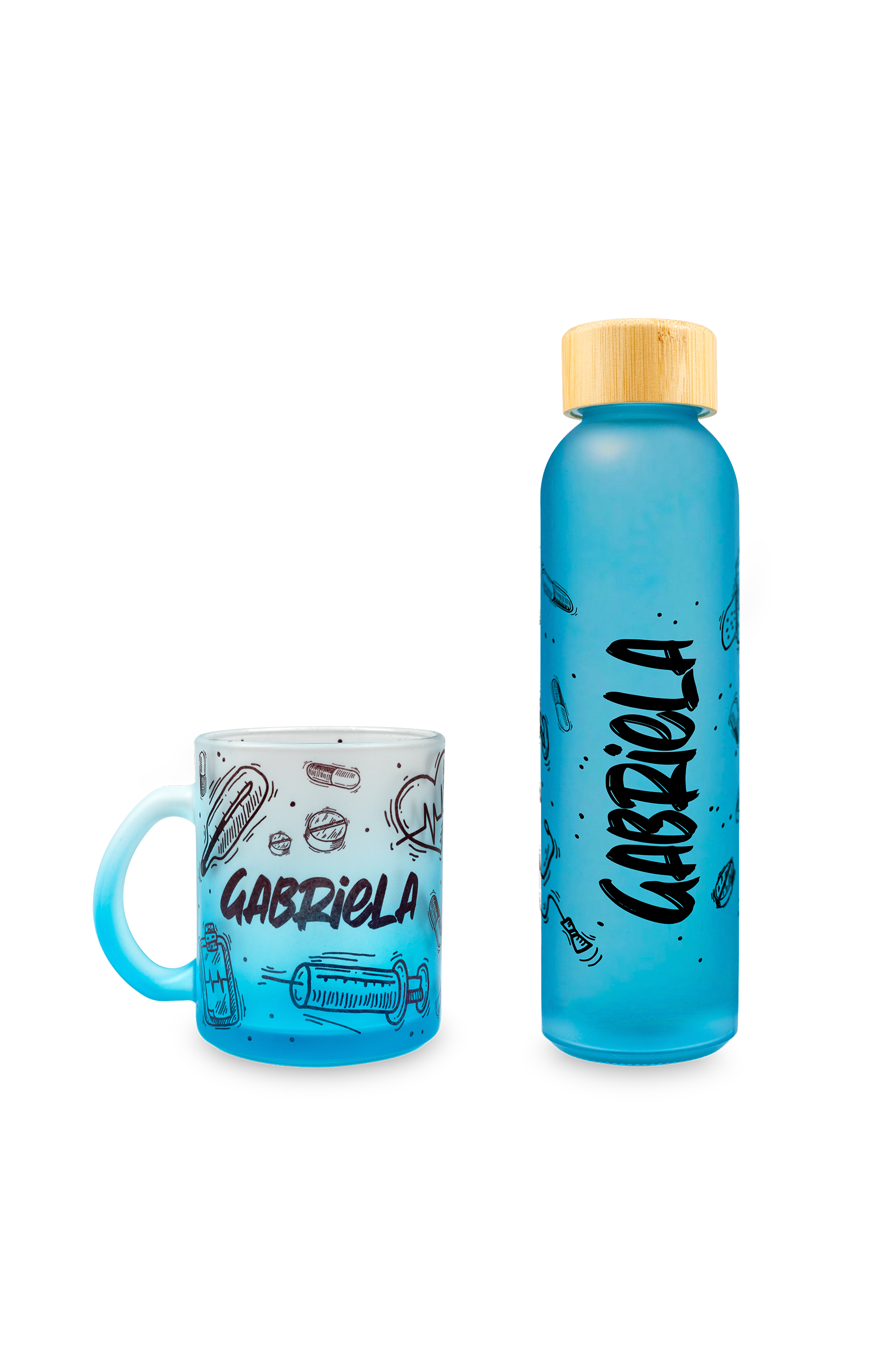 Blue glass bottle and mug set - Motion-zoom-1