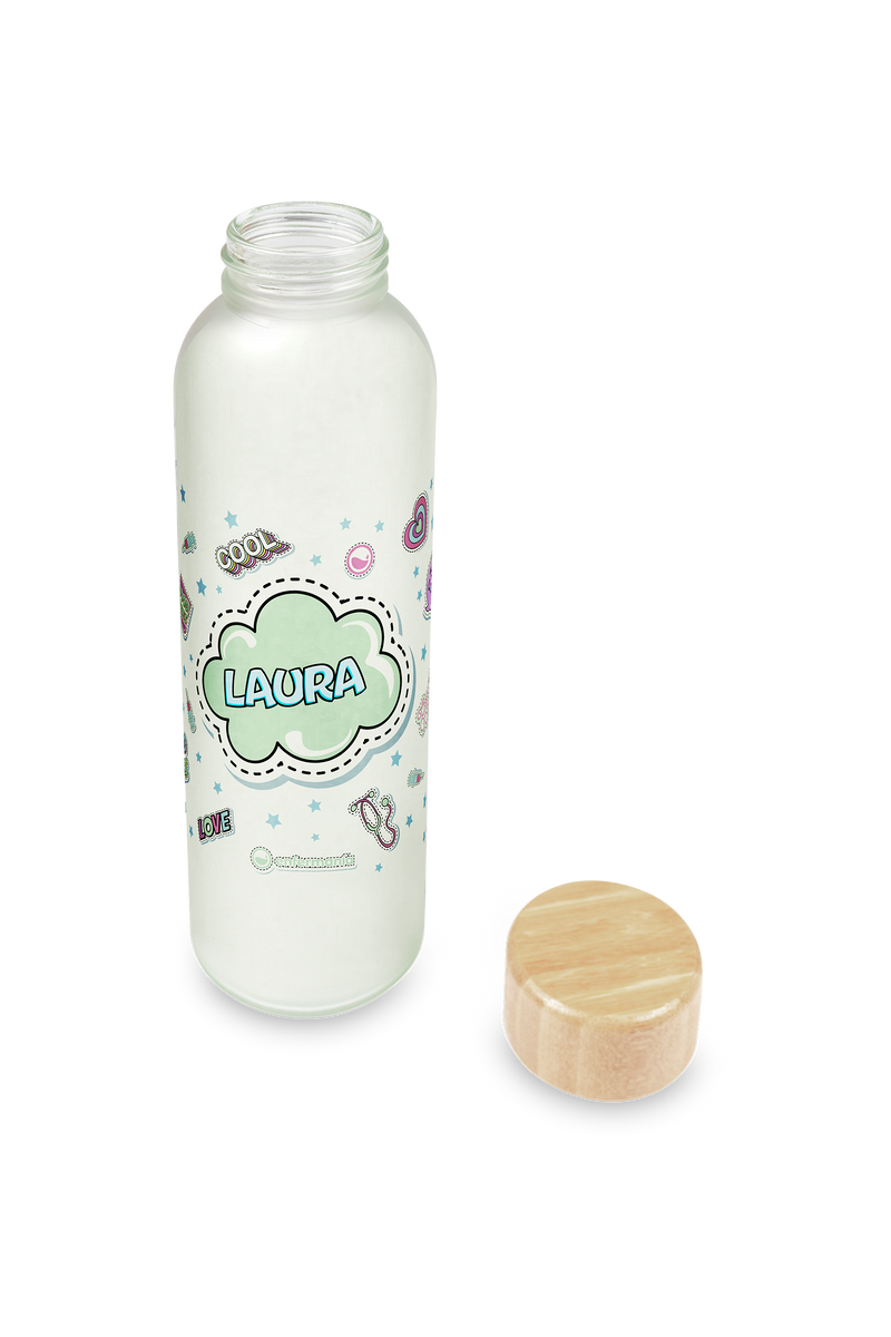 Glass Canister with Bamboo Lid – Stickers Collection-zoom-