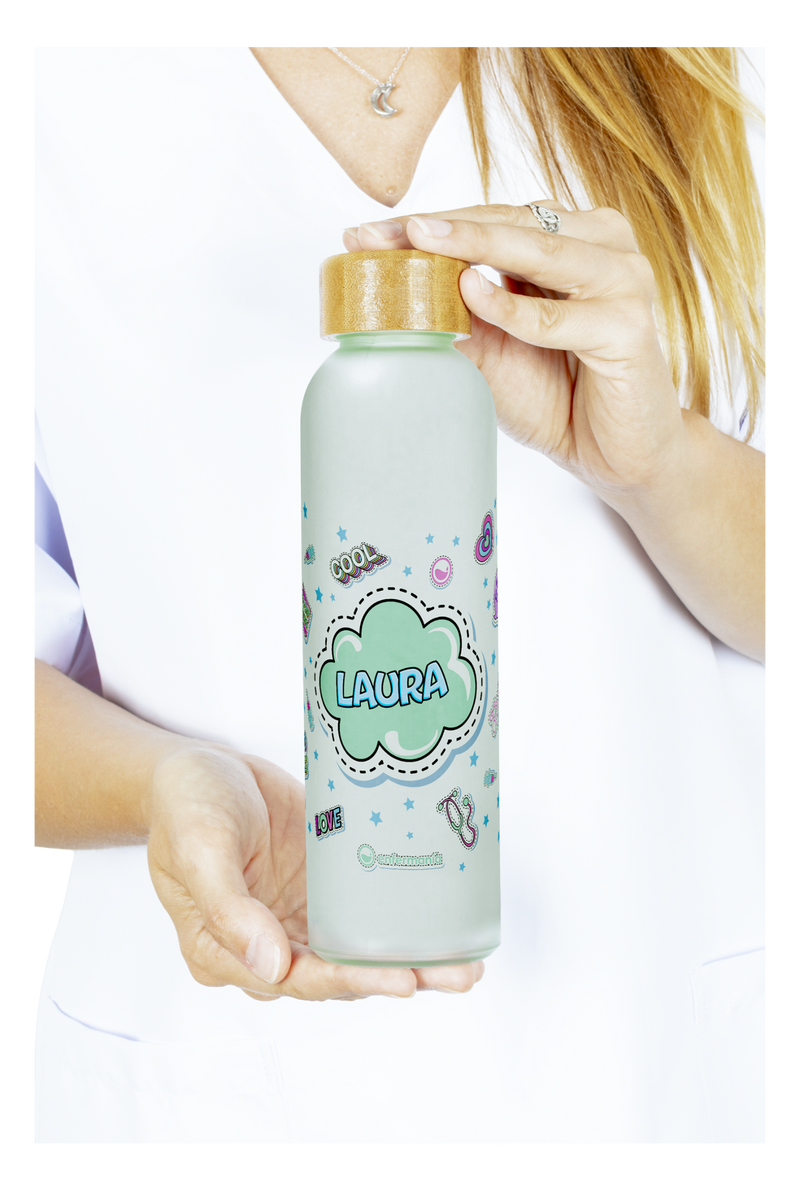 Glass Canister with Bamboo Lid – Stickers Collection-zoom-