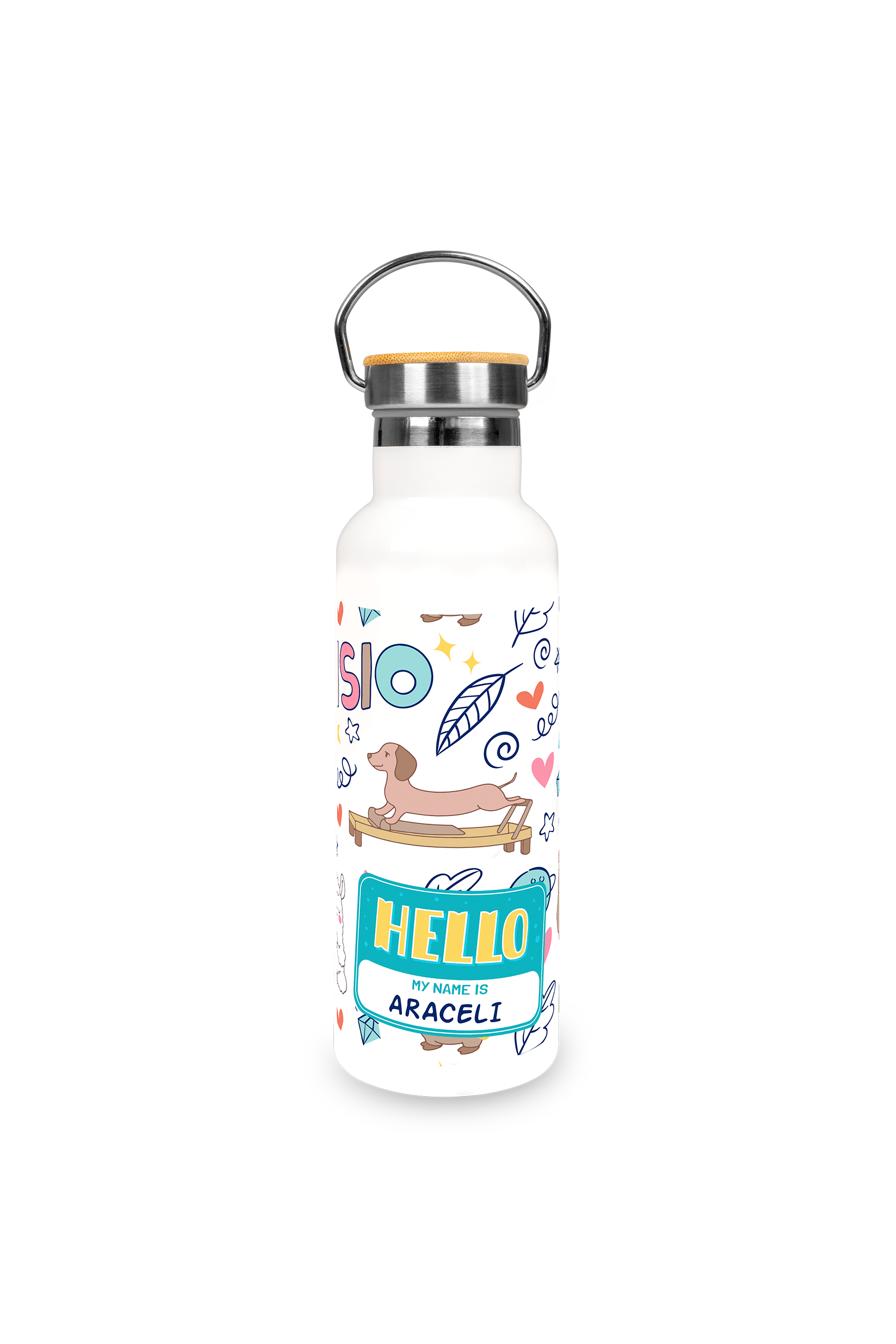 Stainless Steel Thermal Water Bottle with Bamboo Lid | Animalitos Fisio-zoom-1