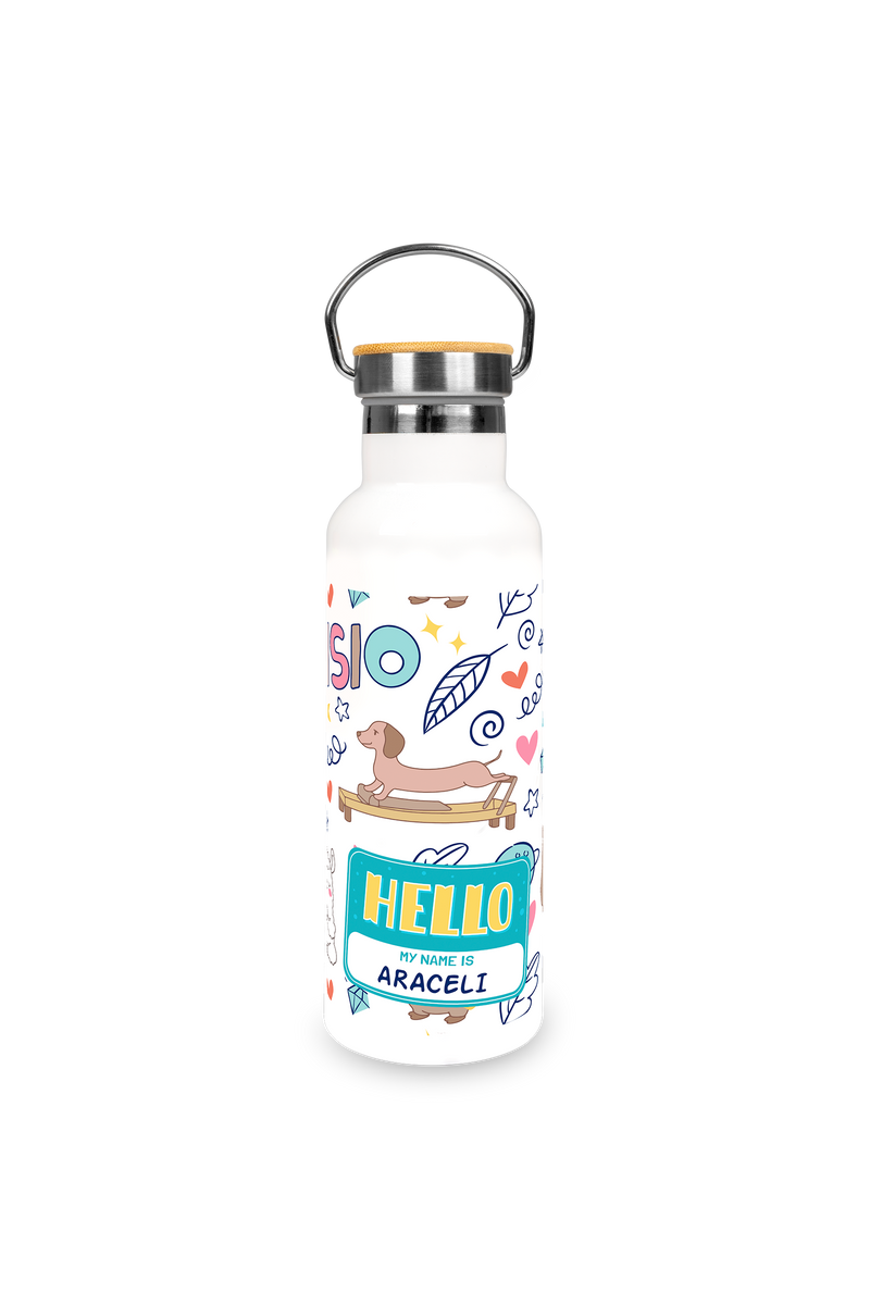 Stainless Steel Thermal Water Bottle with Bamboo Lid | Animalitos Fisio-zoom-