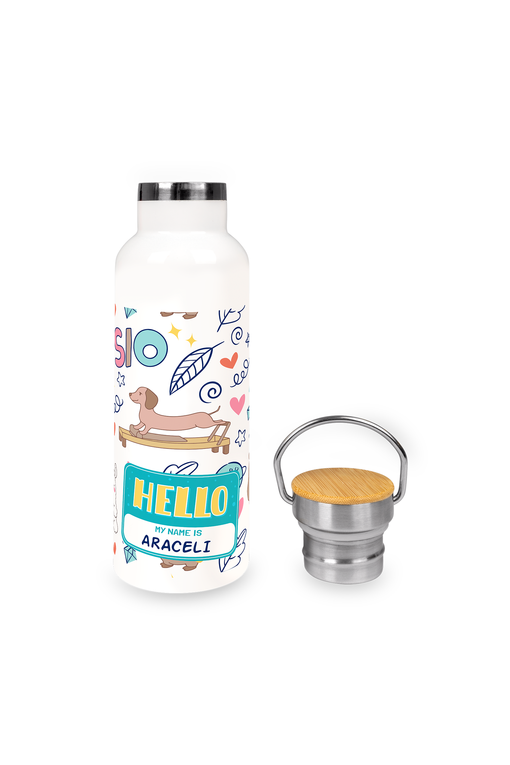 Stainless Steel Thermal Water Bottle with Bamboo Lid | Animalitos Fisio-zoom-4