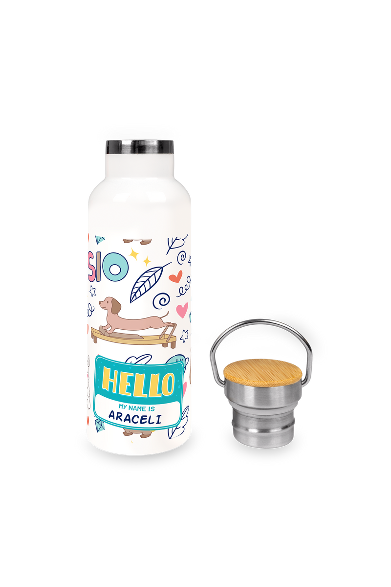 Stainless Steel Thermal Water Bottle with Bamboo Lid | Animalitos Fisio-zoom-