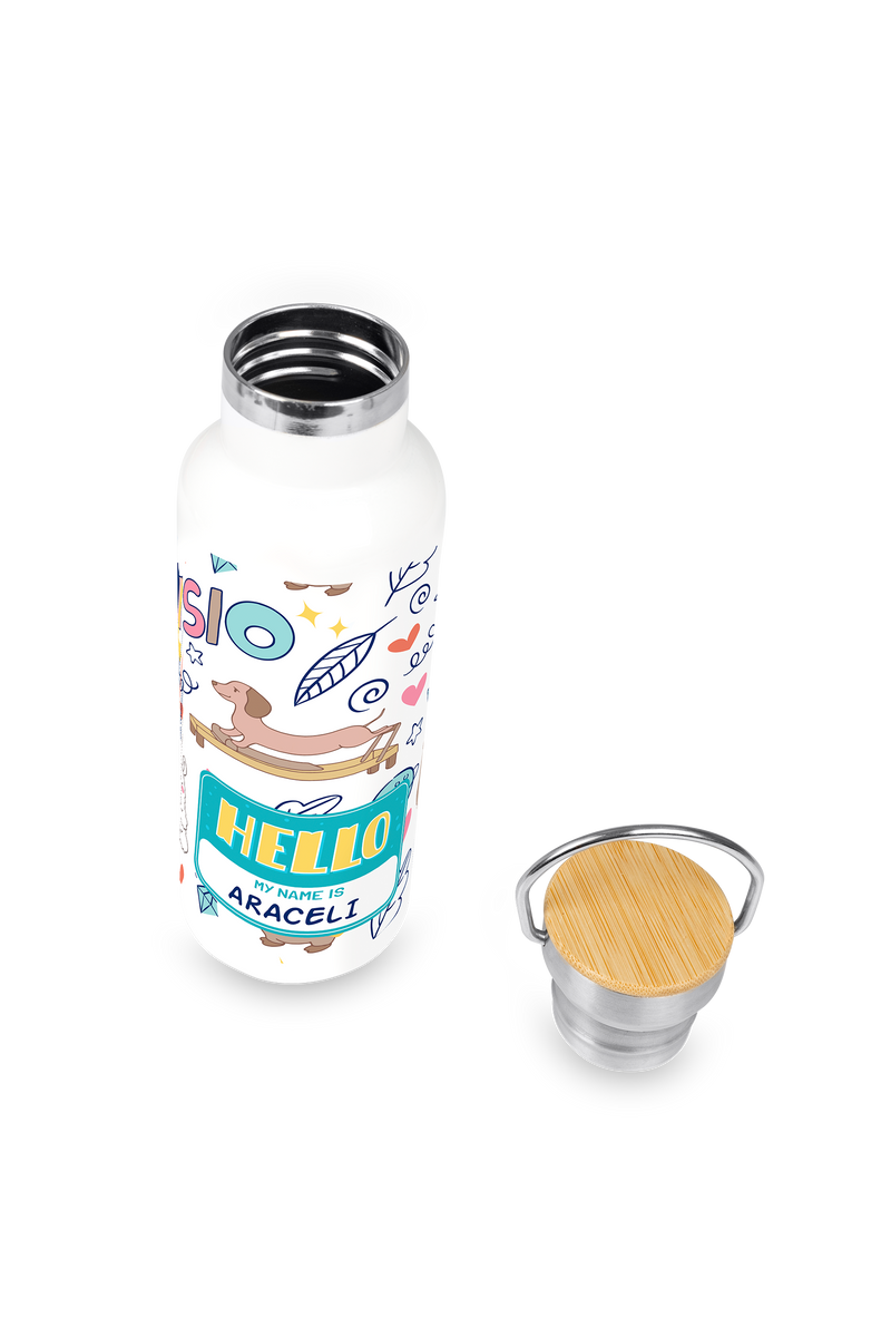 Stainless Steel Thermal Water Bottle with Bamboo Lid | Animalitos Fisio-zoom-