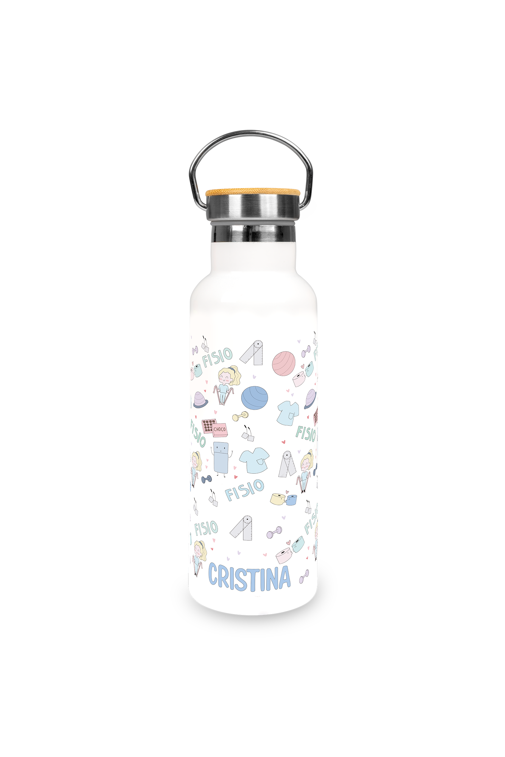 Customizable Stainless Steel Water Bottle with Bamboo Lid | Fisio Pastel