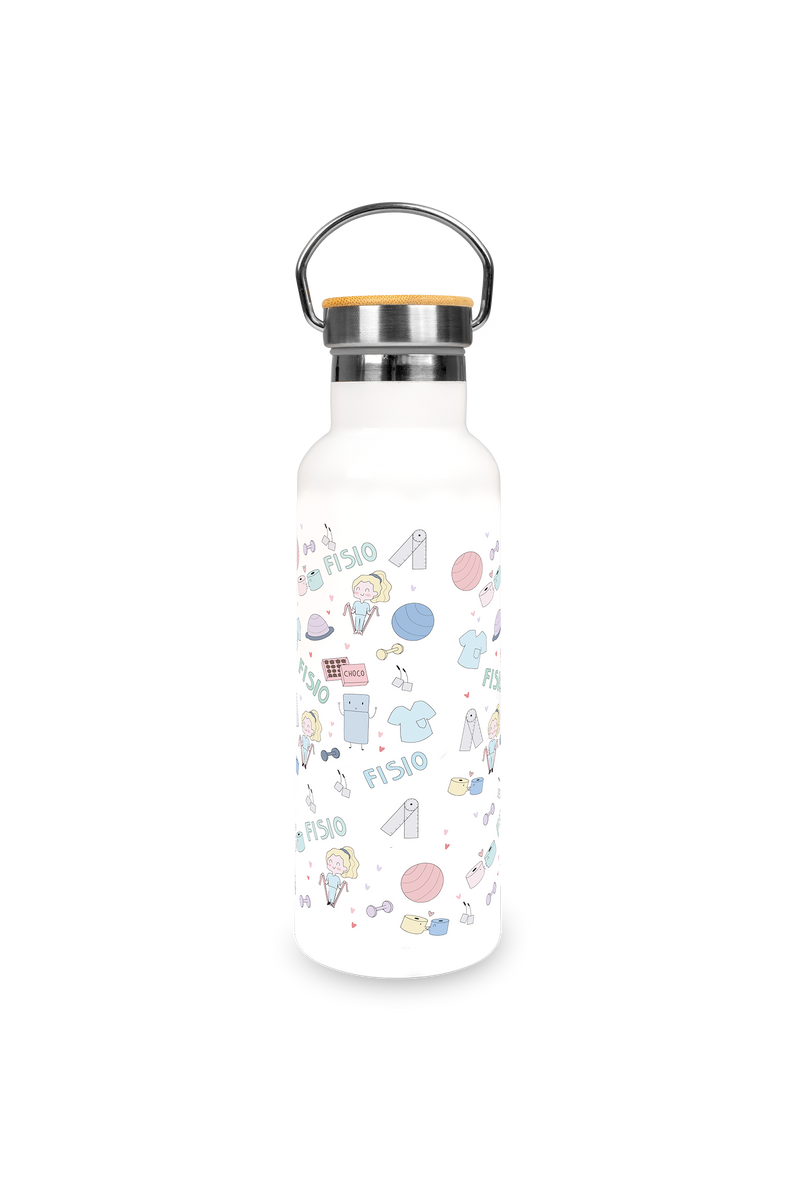 Customizable Stainless Steel Water Bottle with Bamboo Lid | Fisio Pastel-zoom-