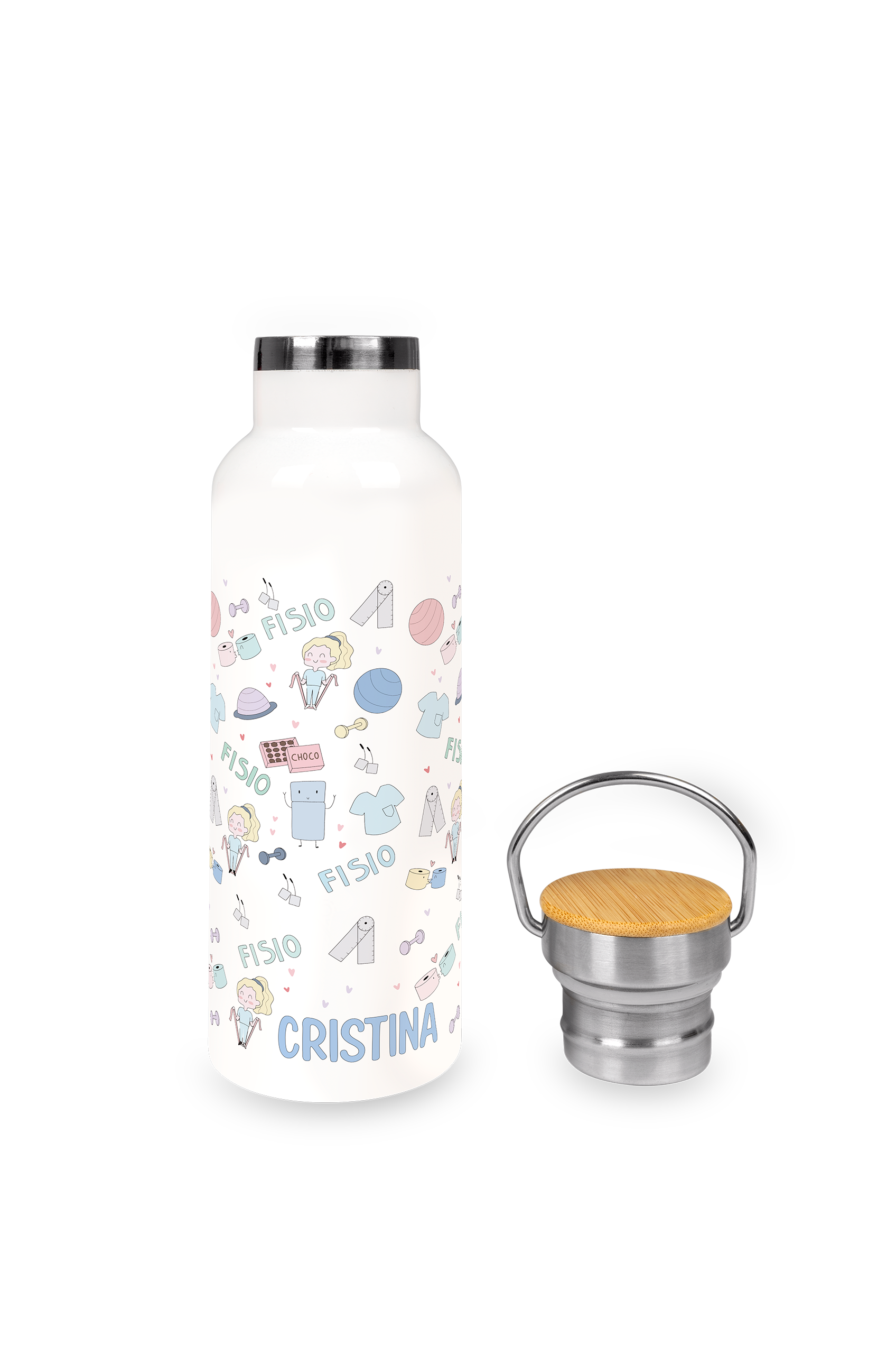 Customizable Stainless Steel Water Bottle with Bamboo Lid | Fisio Pastel-3