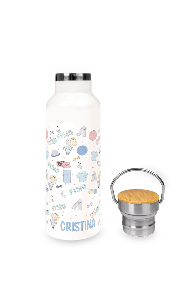 Customizable Stainless Steel Water Bottle with Bamboo Lid | Fisio Pastel-zoom-