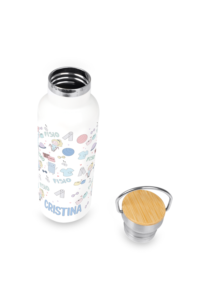Customizable Stainless Steel Water Bottle with Bamboo Lid | Fisio Pastel-zoom-