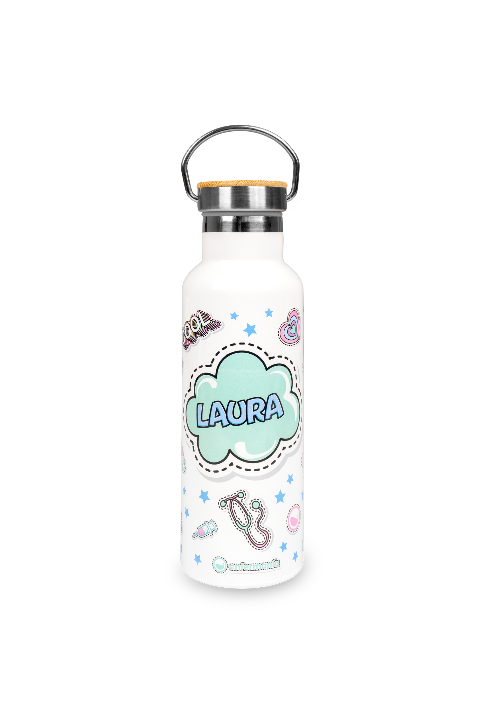 Stainless Steel Thermal Water Bottle with Bamboo Lid | Stickers Collection-zoom-1