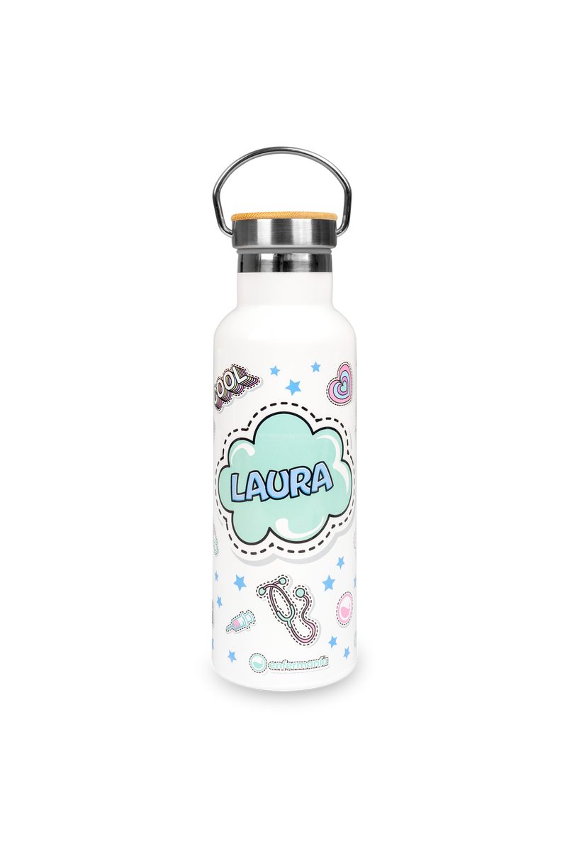 Stainless Steel Thermal Water Bottle with Bamboo Lid | Stickers Collection-zoom-