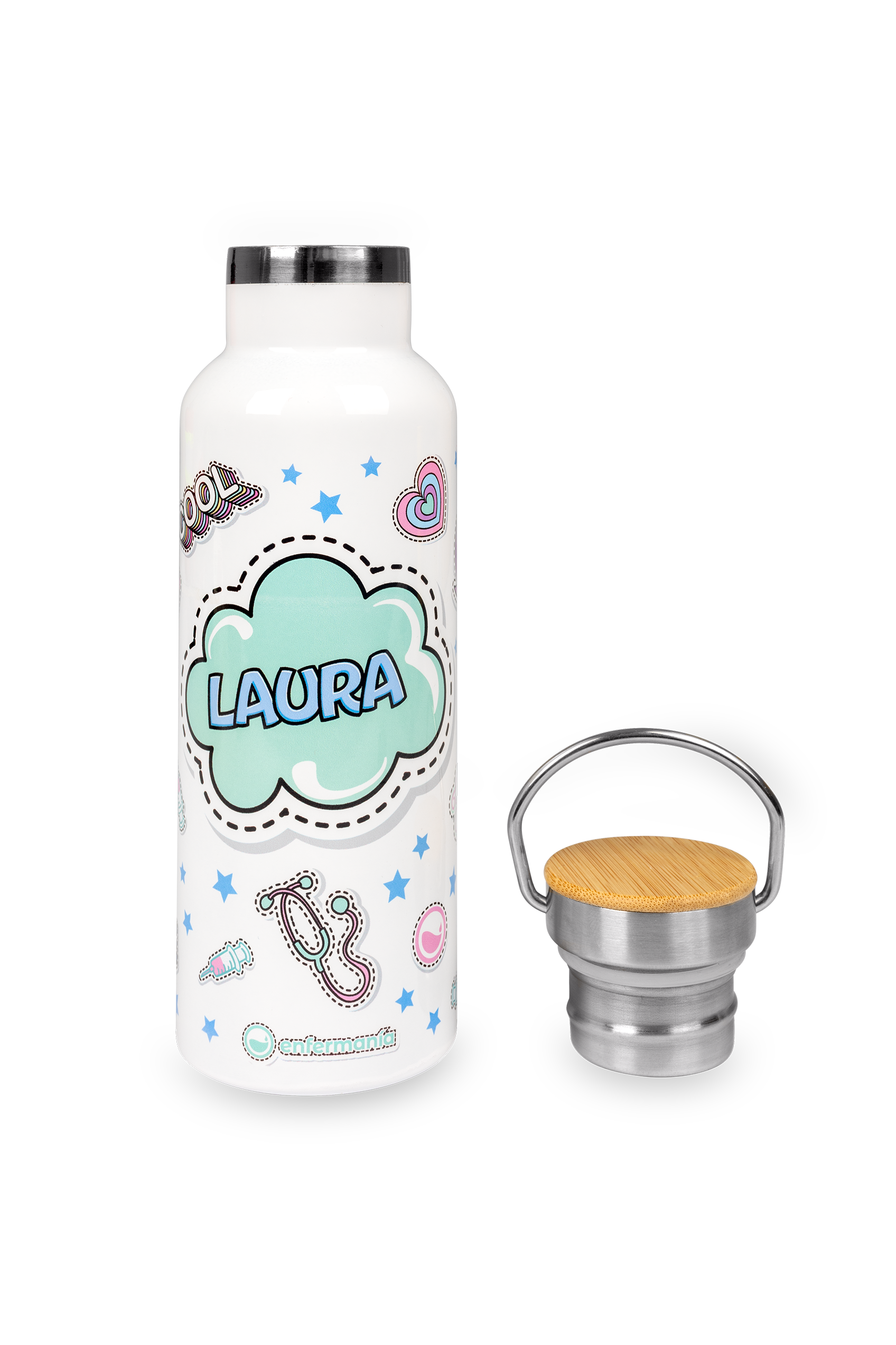Stainless Steel Thermal Water Bottle with Bamboo Lid | Stickers Collection-zoom-3