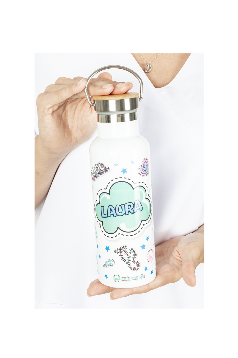 Stainless Steel Thermal Water Bottle with Bamboo Lid | Stickers Collection-zoom-