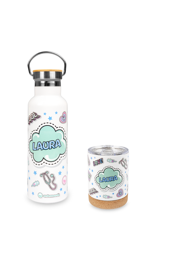 Conjunto de garrafa e caneca de aço - Autocolantes