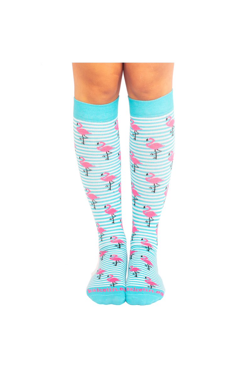 Printed Compression Socks - Flamingos-zoom-