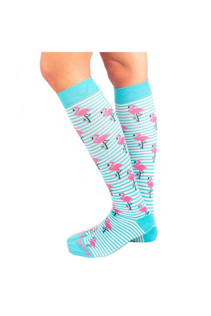 Printed Compression Socks - Flamingos-zoom-