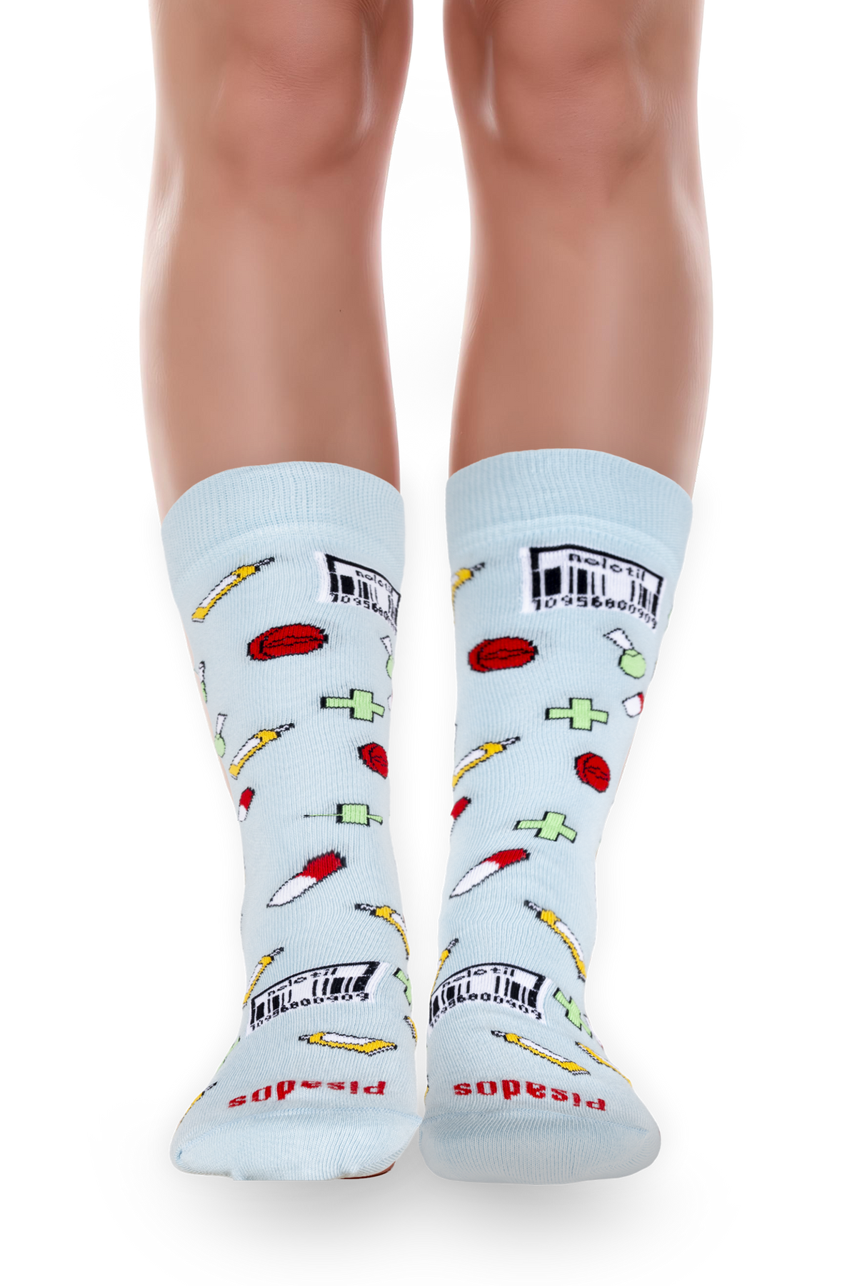 Calcetines con estampado de farmacia en vista frontal