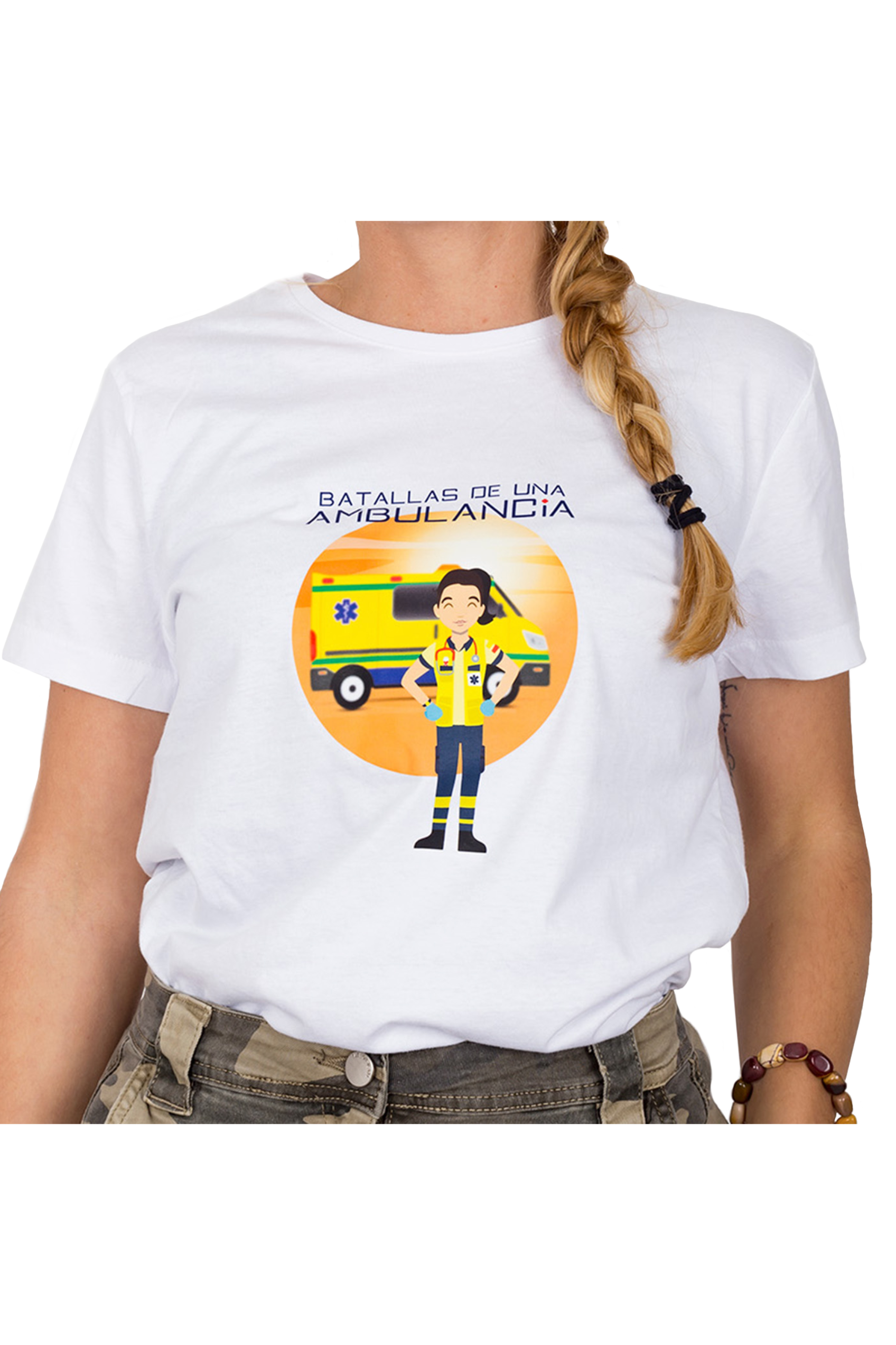 T-shirt branco mulher - Batalhas de uma ambulância