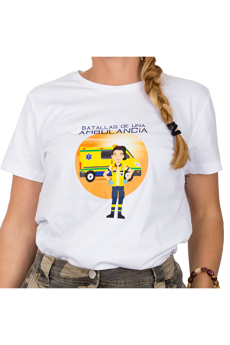 T-shirt branco mulher - Batalhas de uma ambulância-zoom-