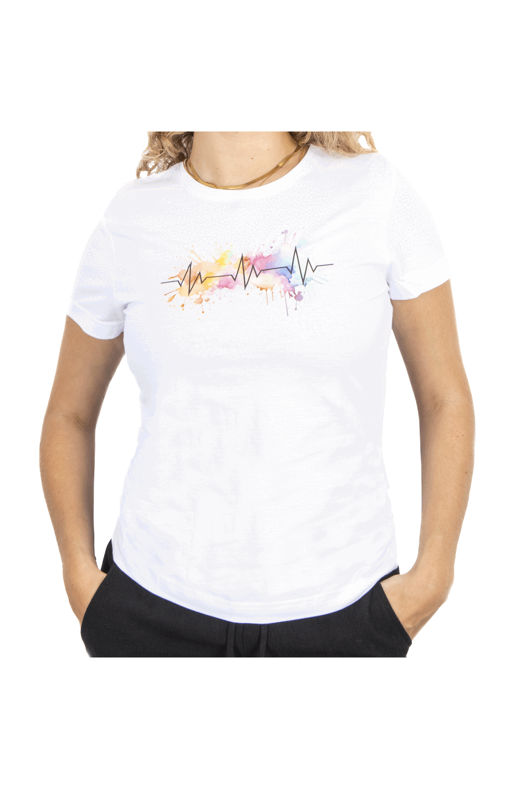 T-shirt branca estampada de mulher - EKG Splash