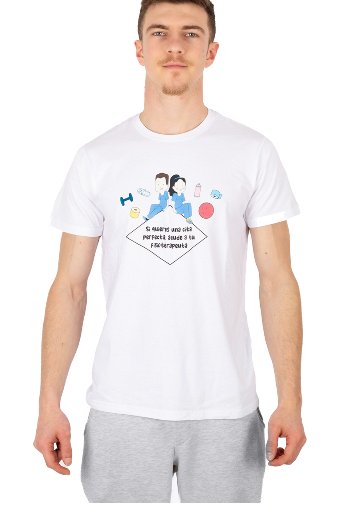 T-shirt branca unissexo - Vá ao seu fisioterapeuta