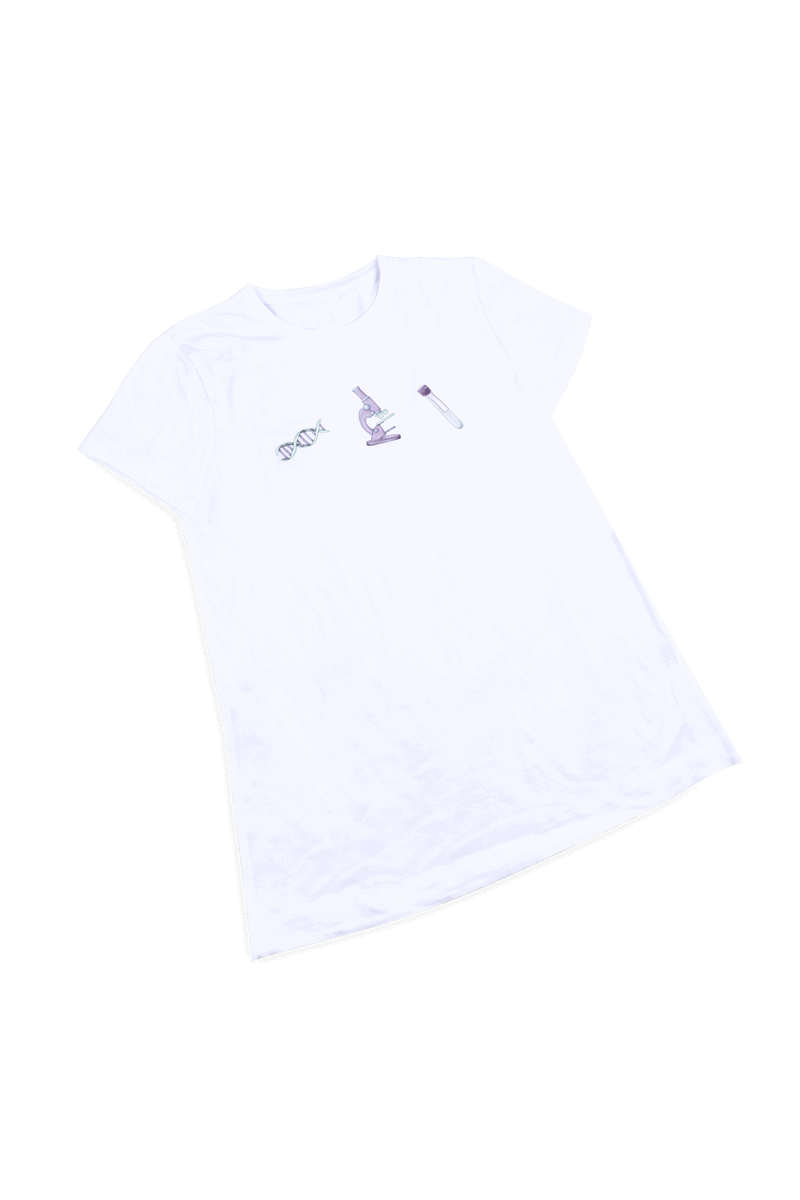 Women's white printed t-shirt - Lab Technician @elartedecuidar_-zoom-