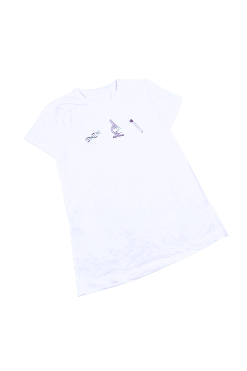 Camiseta blanca estampada mujer - Técnico de laboratorio @elartedecuidar_-zoom-