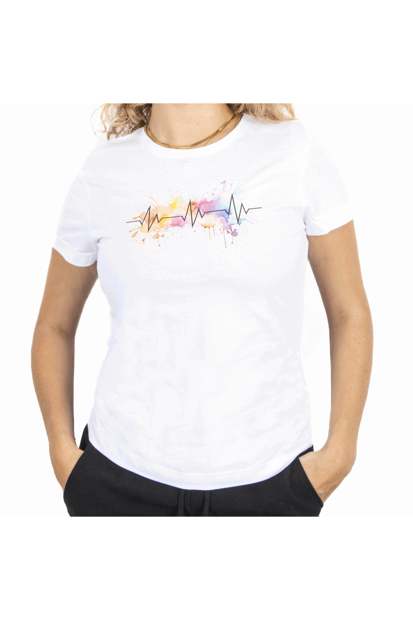Women's White Printed T-Shirt - EKG Splash-zoom-1