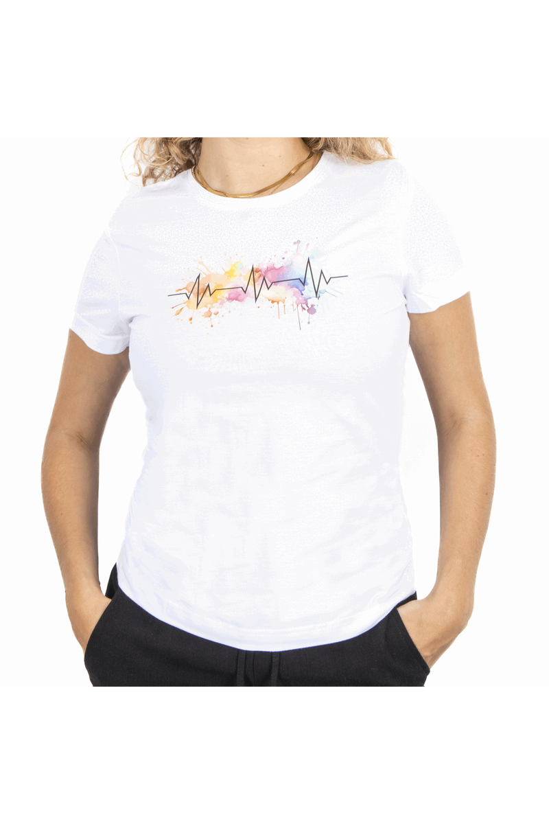 Women's White Printed T-Shirt - EKG Splash-zoom-