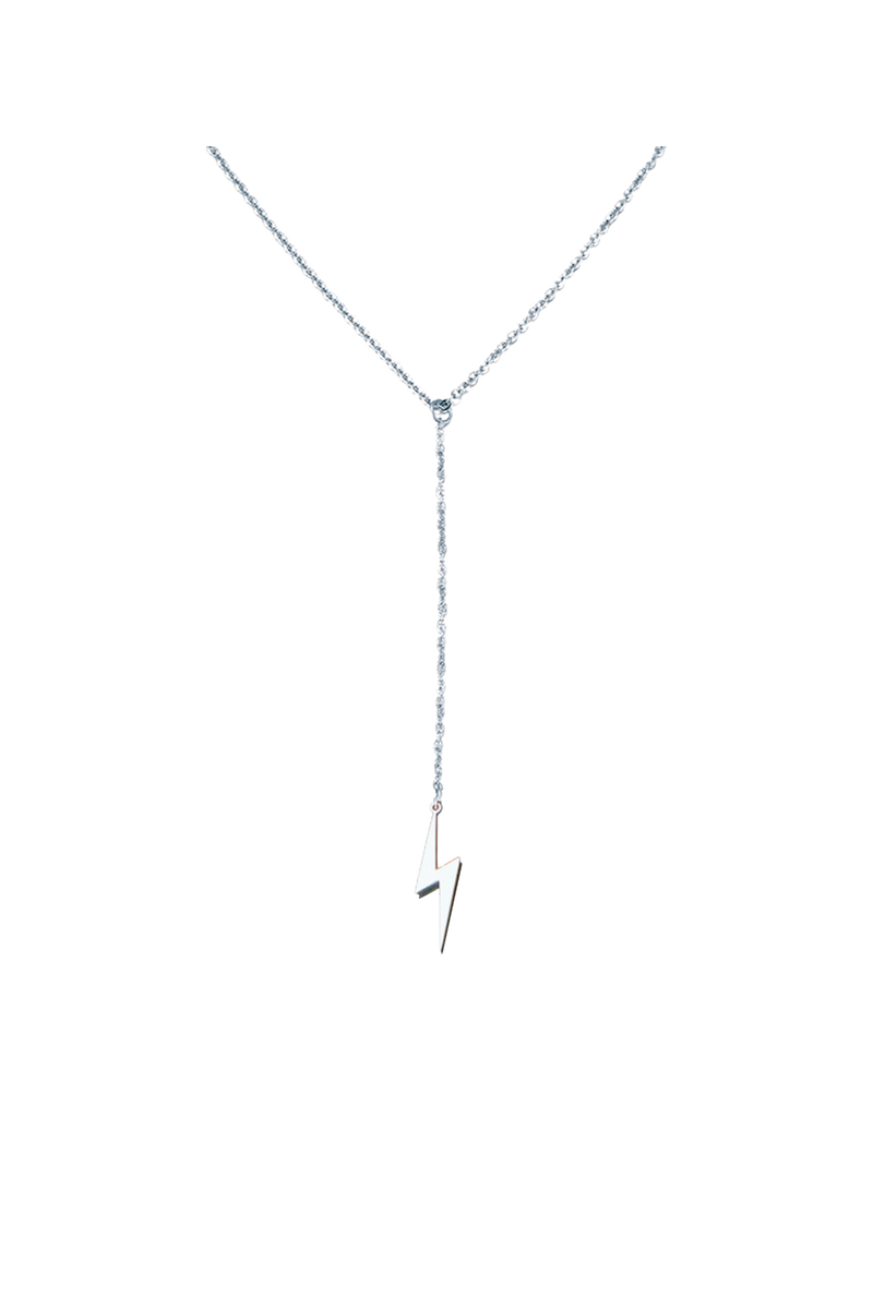 Lightning Bolt Pendant - Silver Finish Steel-zoom-