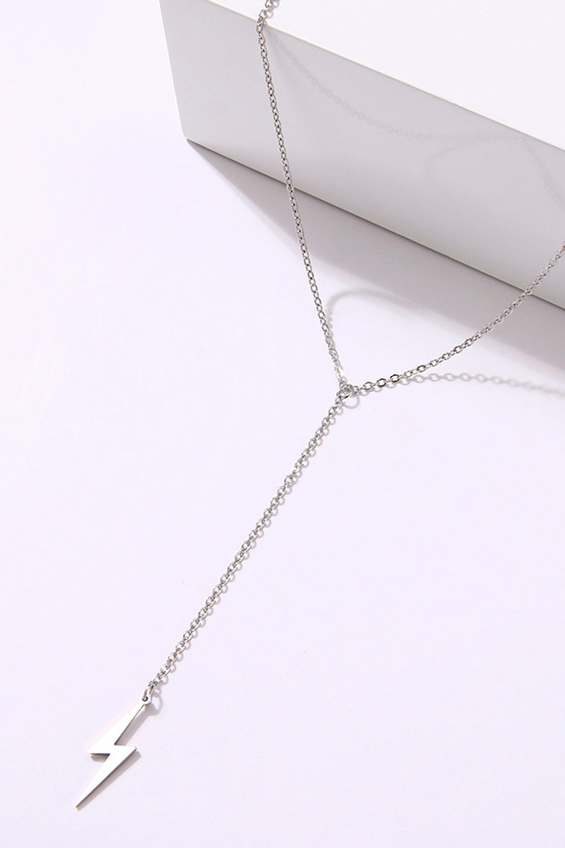 Lightning Bolt Pendant - Silver Finish Steel-zoom-