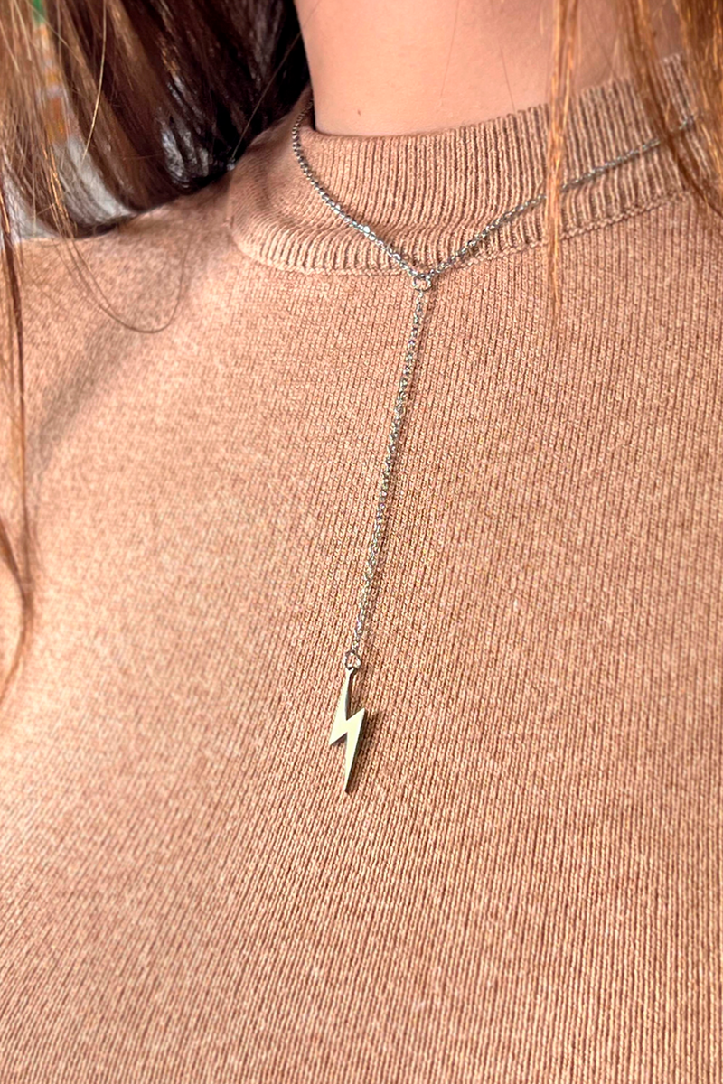 Lightning Bolt Pendant - Silver Finish Steel-zoom-