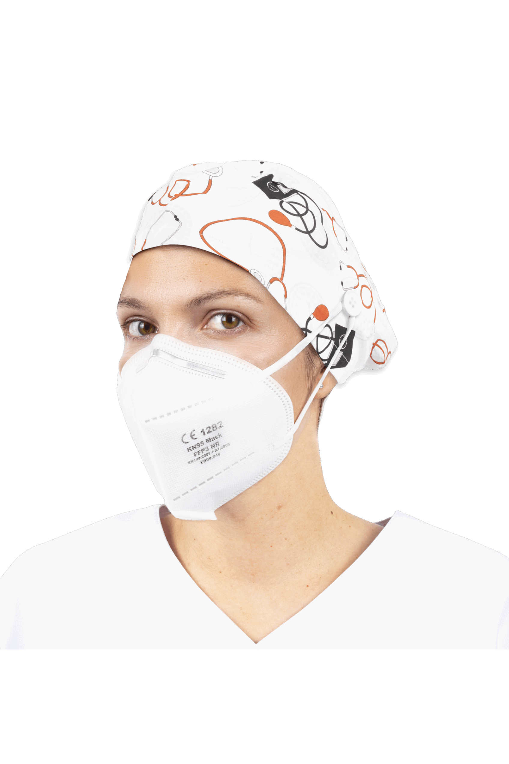 Surgical cap for long hair with buttons - Printed-1