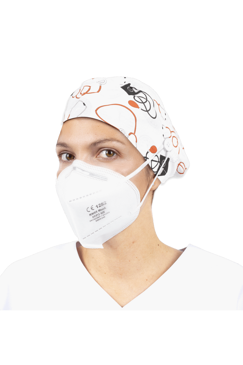 Surgical cap for long hair with buttons - Printed-zoom-
