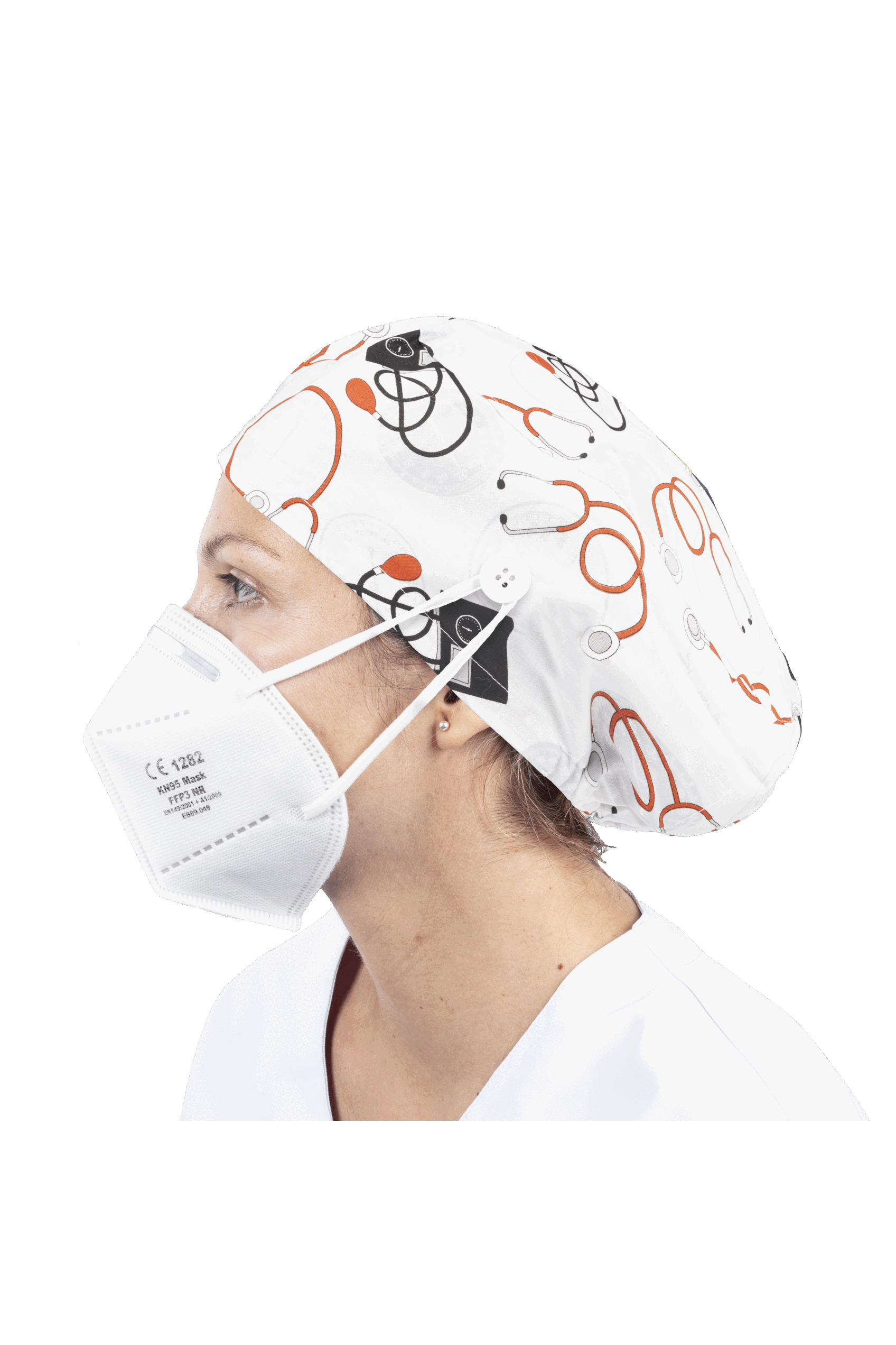 Surgical cap for long hair with buttons - Printed