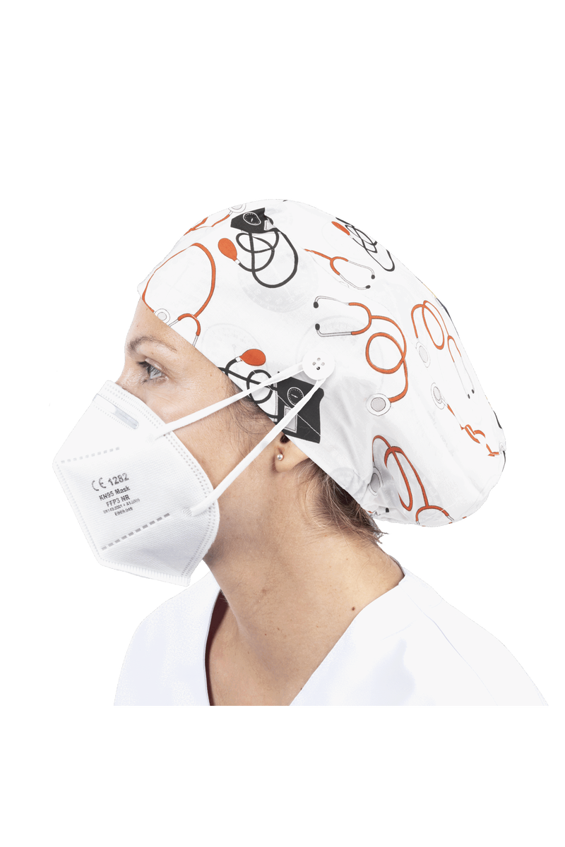 Surgical cap for long hair with buttons - Printed-zoom-