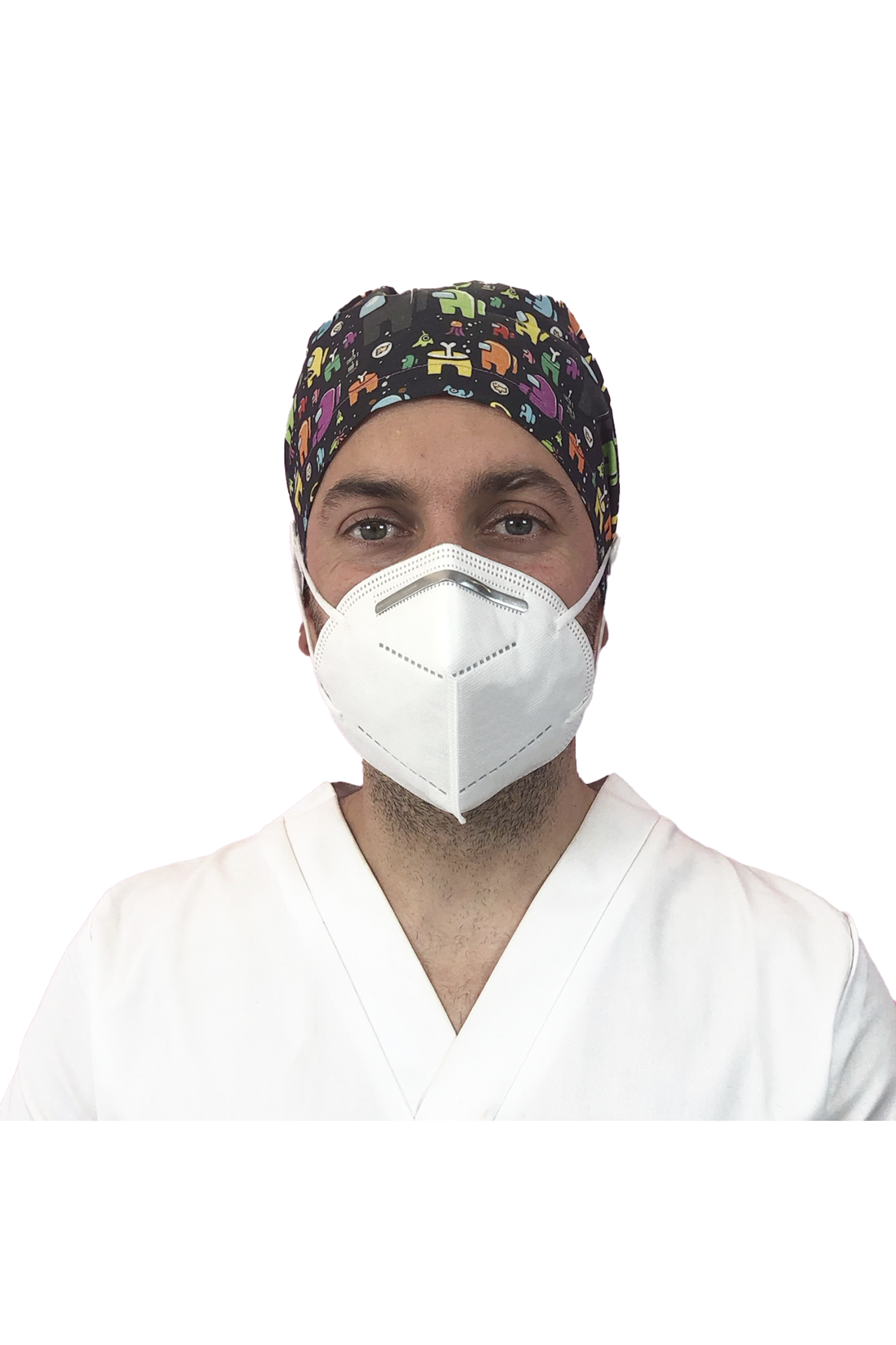 Short hair surgical cap with buttons - Printed -zoom-13