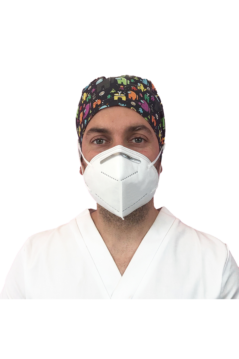 Short hair surgical cap with buttons - Printed -zoom-