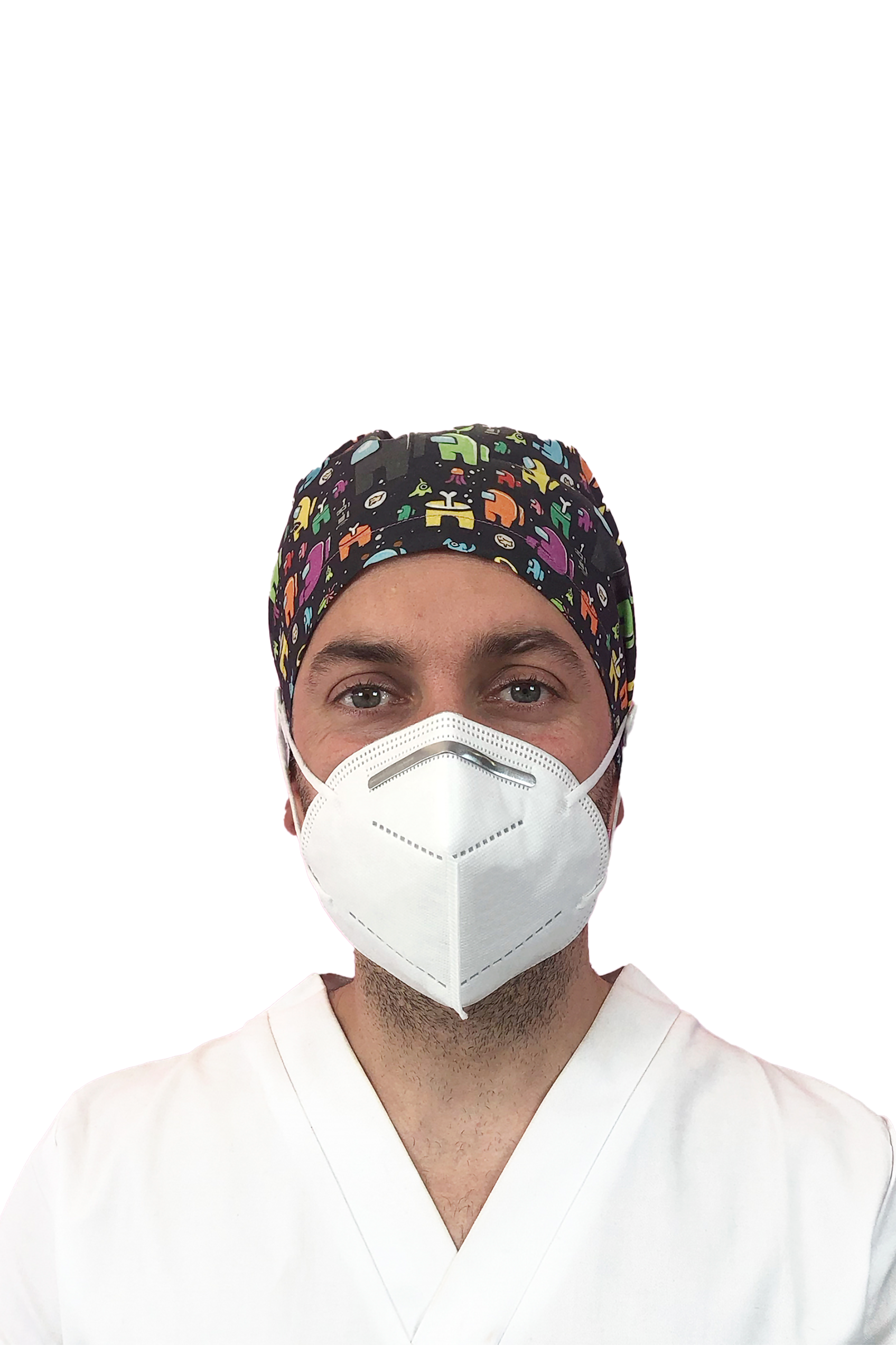 Short hair surgical cap with buttons - Printed -zoom-66
