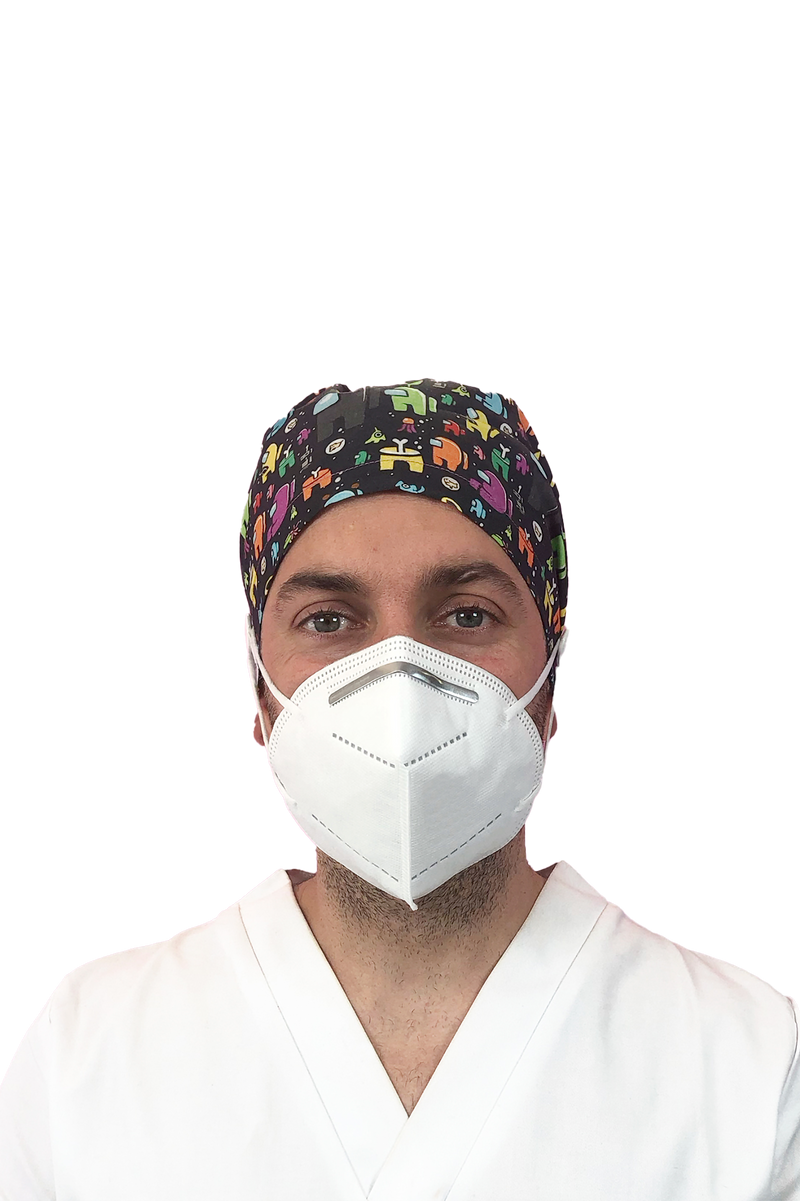 Short hair surgical cap with buttons - Printed -zoom-