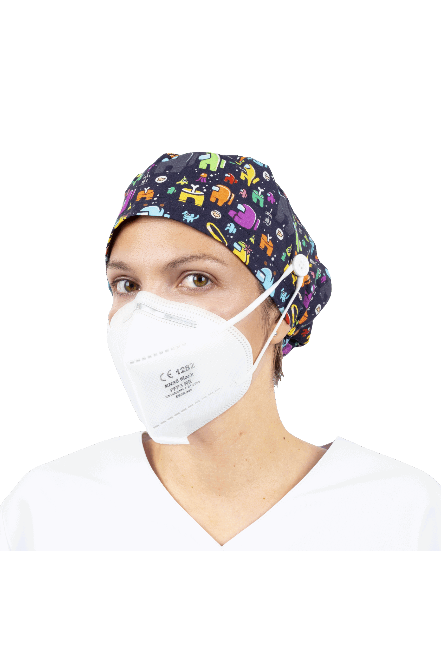 Surgical cap for long hair with buttons - Printed-7