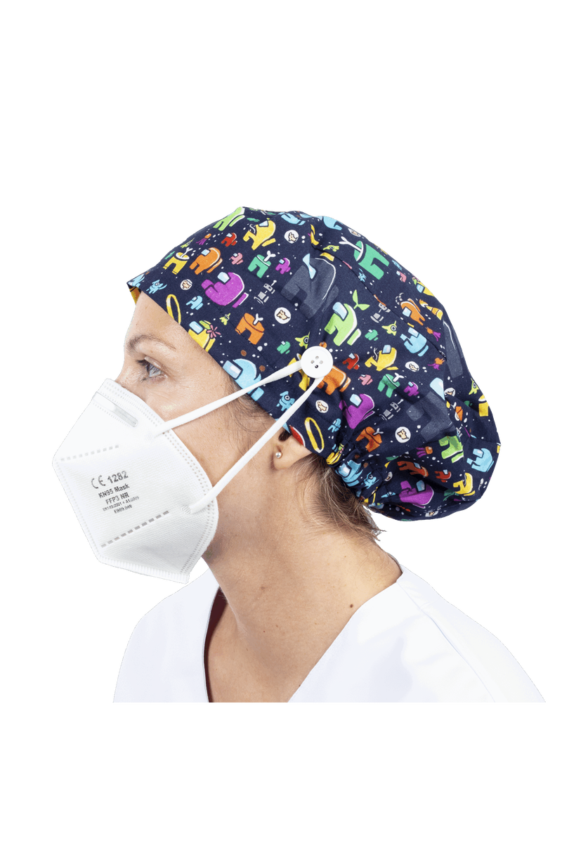 Surgical cap for long hair with buttons - Printed-zoom-