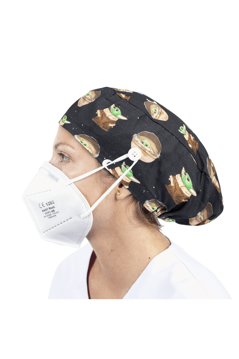 Surgical cap for long hair with buttons - Printed-zoom-