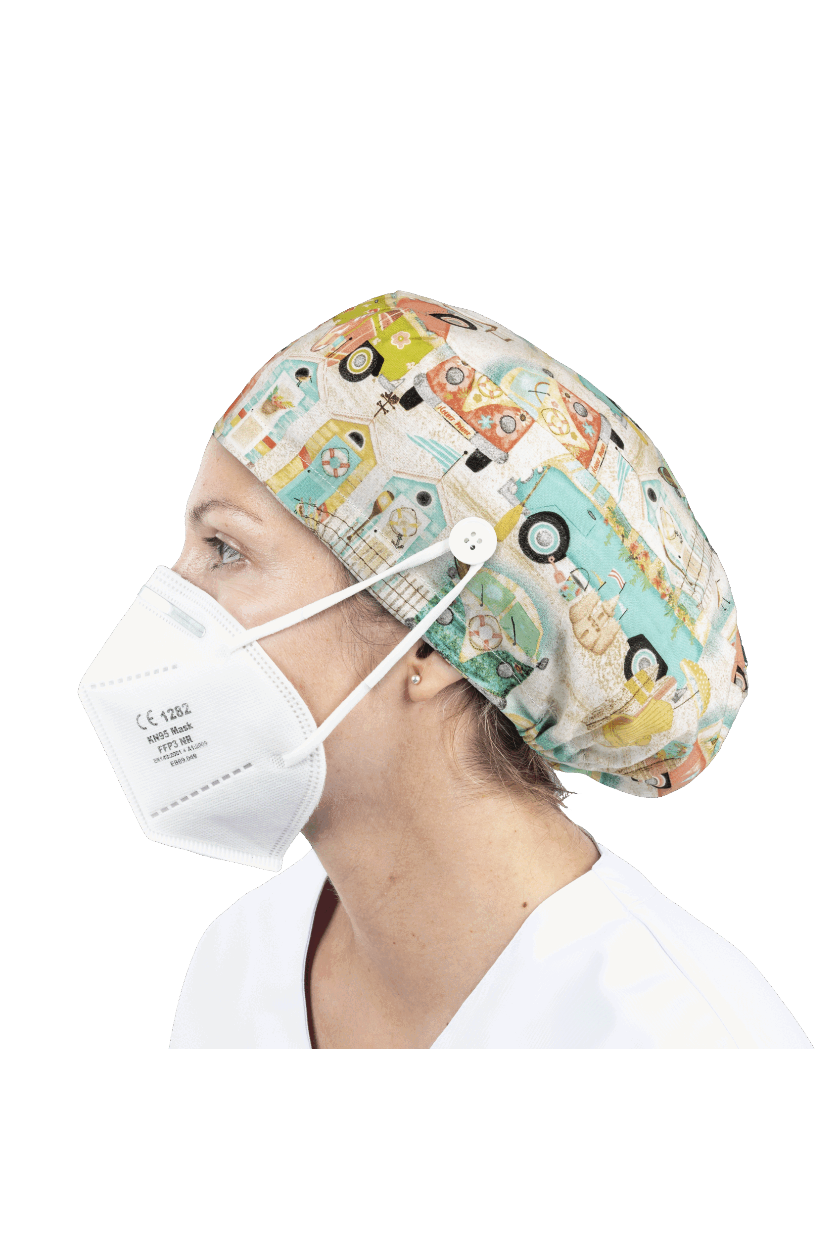 Surgical cap for long hair with buttons - Printed-44