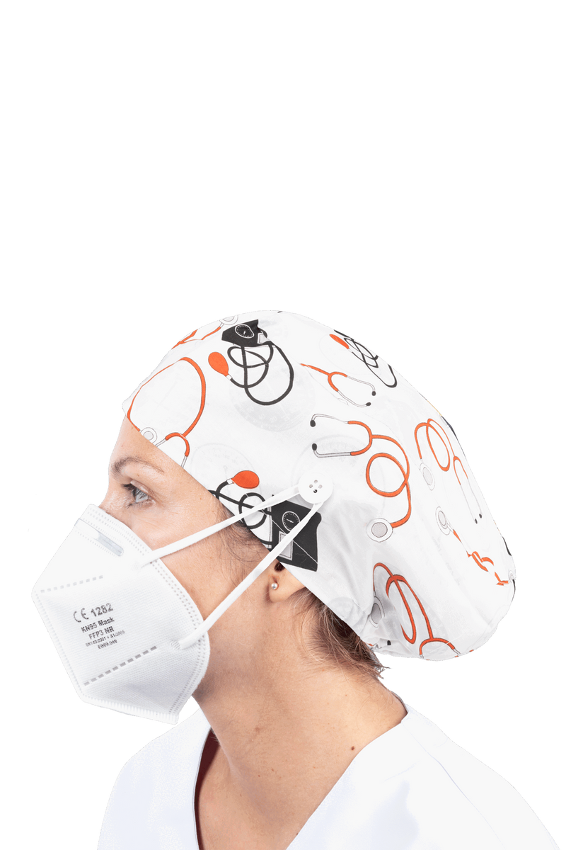 Surgical cap for long hair with buttons - Printed-zoom-