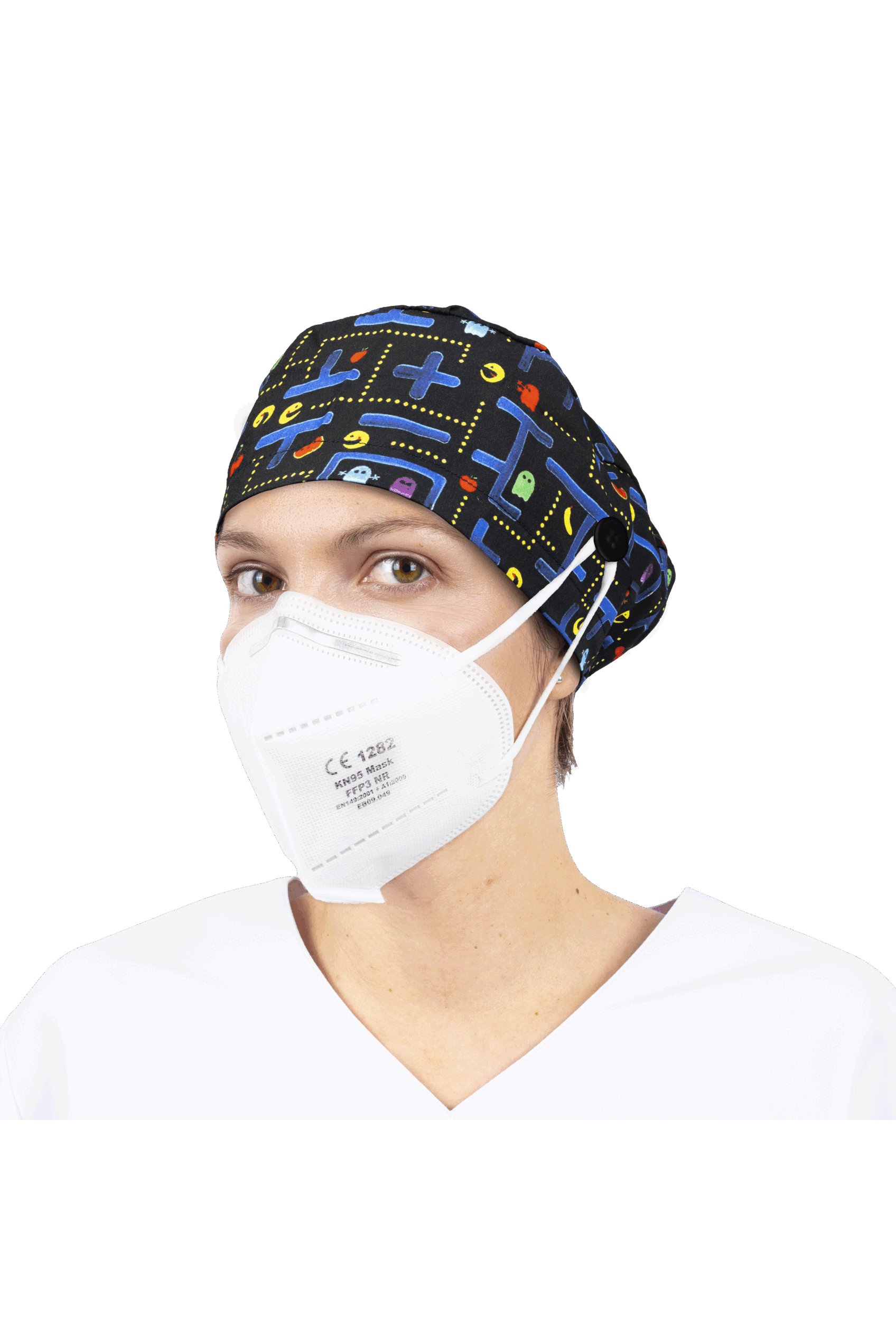 Surgical cap for long hair with buttons - Printed-13