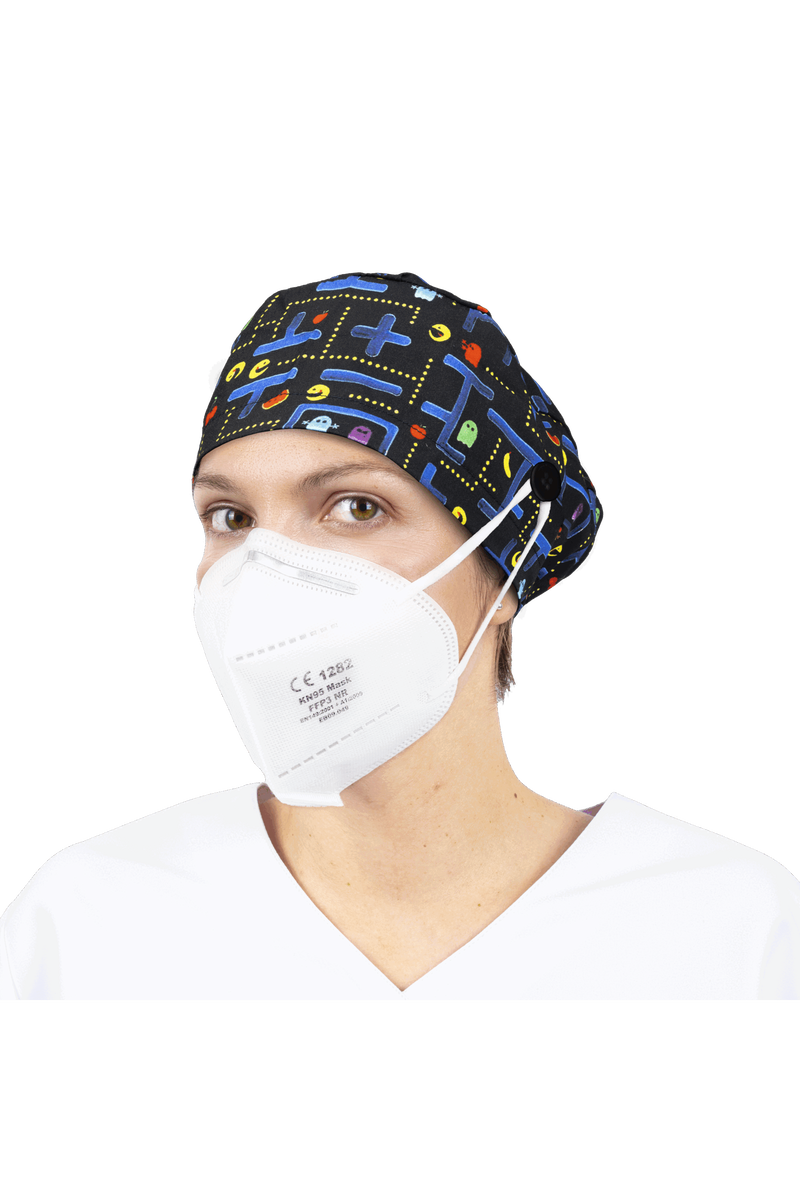 Surgical cap for long hair with buttons - Printed-zoom-