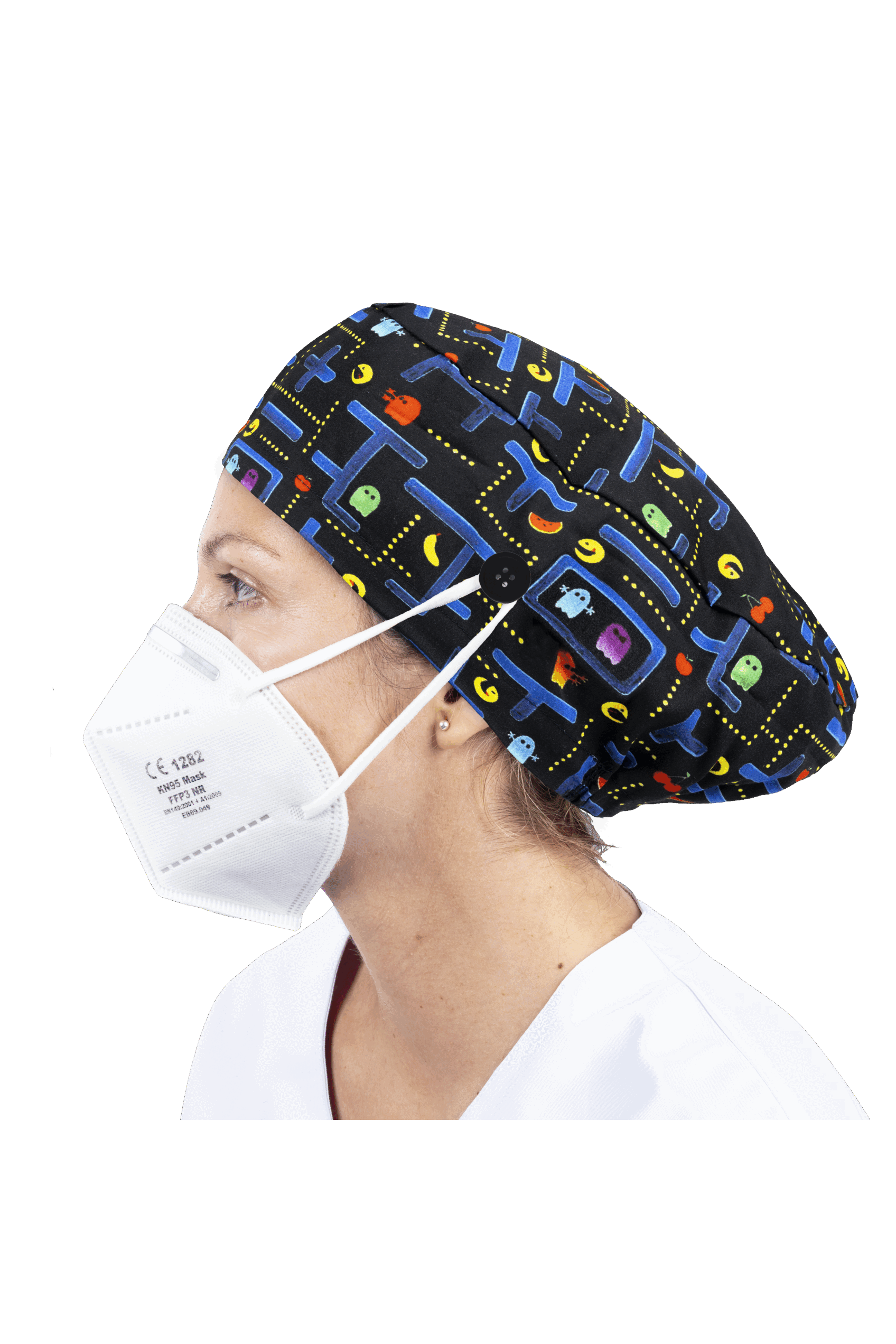 Surgical cap for long hair with buttons - Printed-14